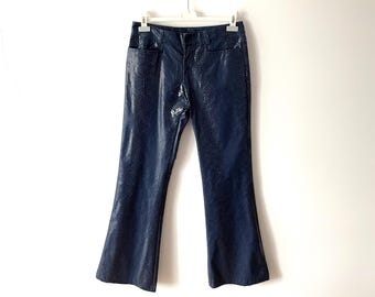 90年代ネイビーレプタイルプリントヴィーガンレザーパンツ