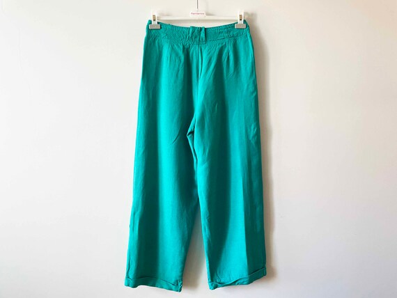 80s Emerald green women summer pants, High waist … - image 3