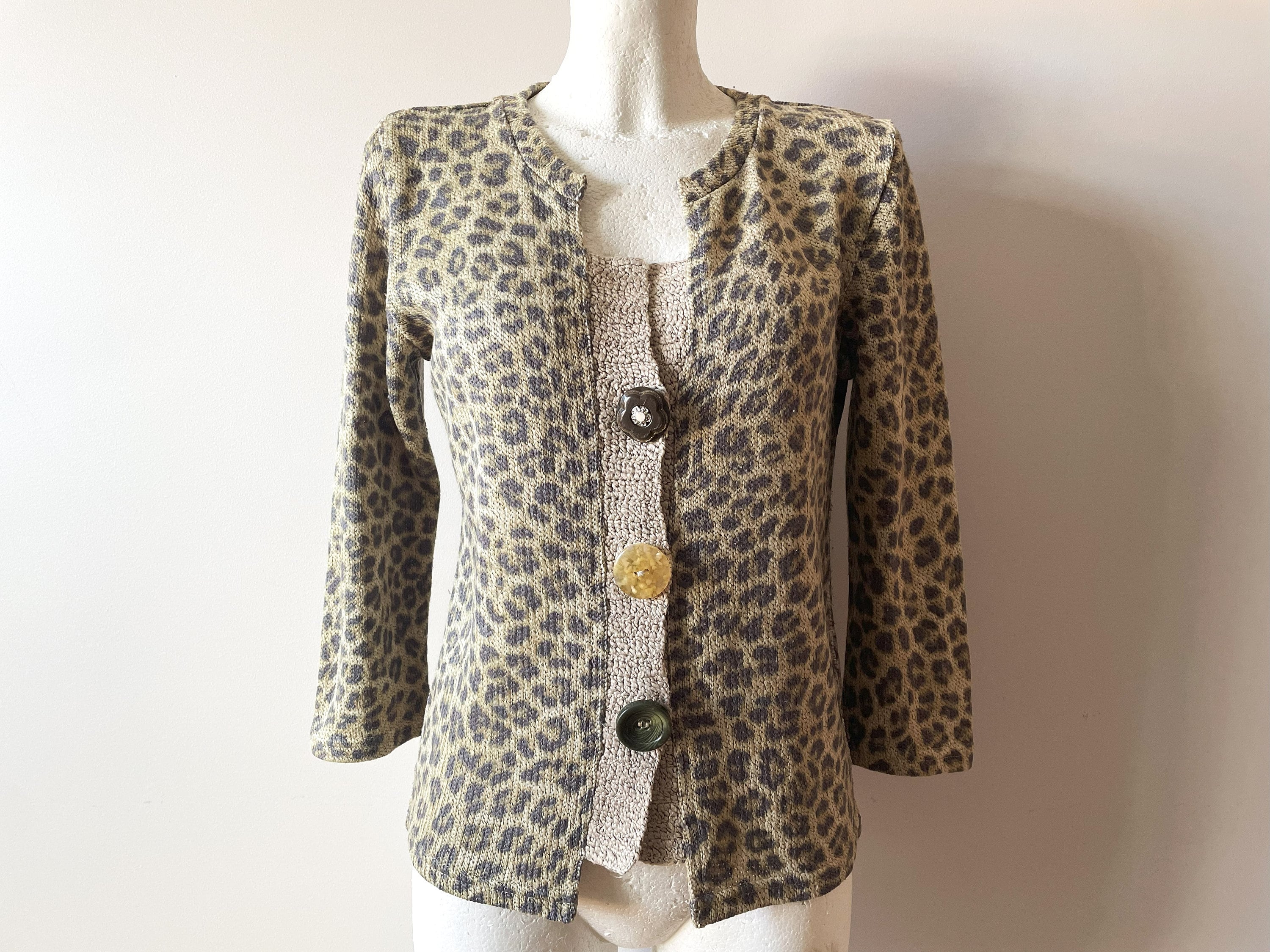 Vintage Animal Print Sweater Jacket: Leopard Cheetah