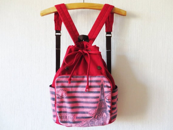 VS Striped Pink and Red Drawstring Backpack Victoria main image 4