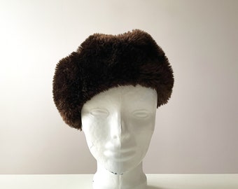 80s Vintage Brown Faux Fur Beret - Vegan Winter Hat