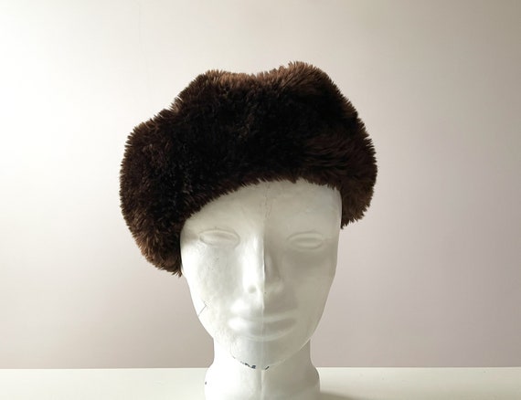 Vintage Dark Brown Faux Fur Beret 80s Brown Wool Beret/ Brown Faux Fur Border Large Vintage - Etsy main image 4