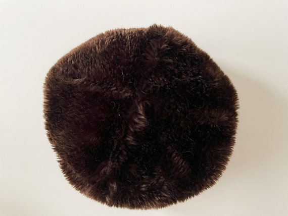 80s Women's winter beret, brown vegan fur hat, fa… - image 4