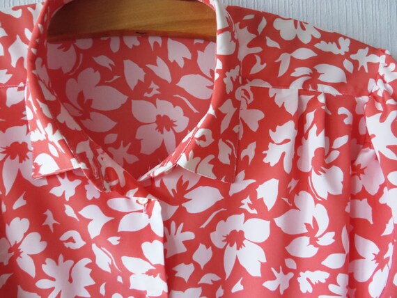 Vintage 80s Coral Floral Blouse Coral Pink Blouse… - image 2