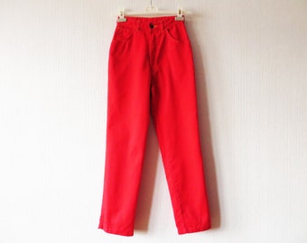 Vintage 80s High Waist Red Cotton Pants - Small