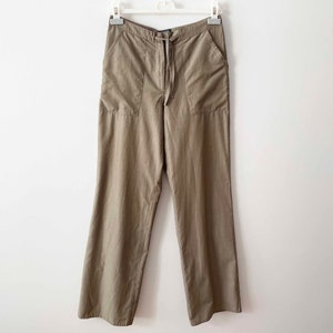 Beige women pants, lightweight cotton blend pants, high waist trousers with pockets, brown flared summer slacks, gift for women, medium