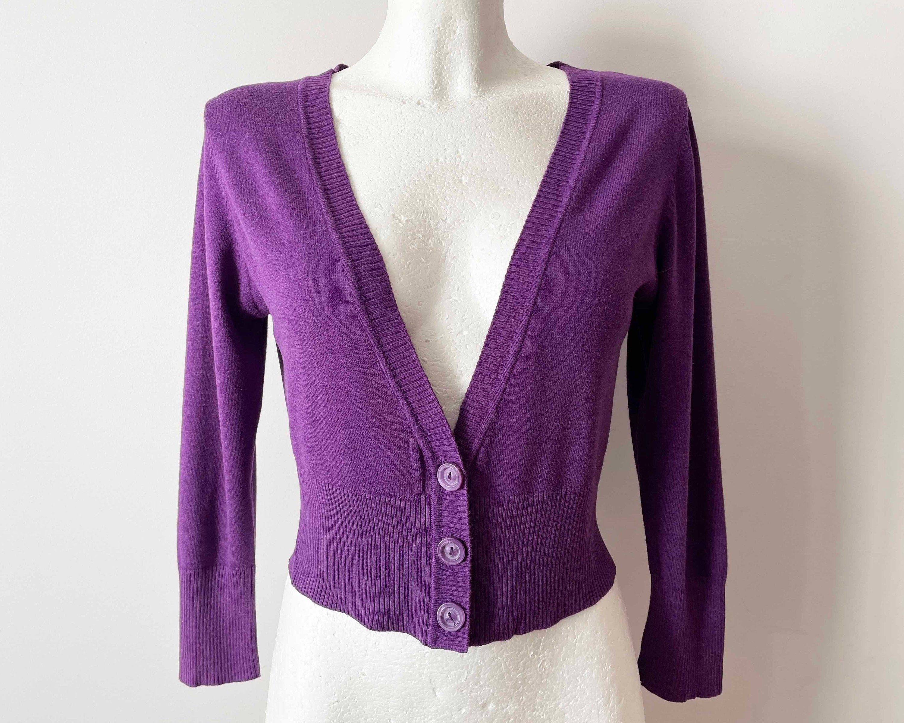 Cropped knitted summer cardigan Short purple women summer | Etsy