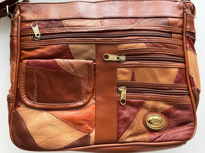 Leather Shoulder Bag Caramel Brown Patchwork Leather Handbag Etsy