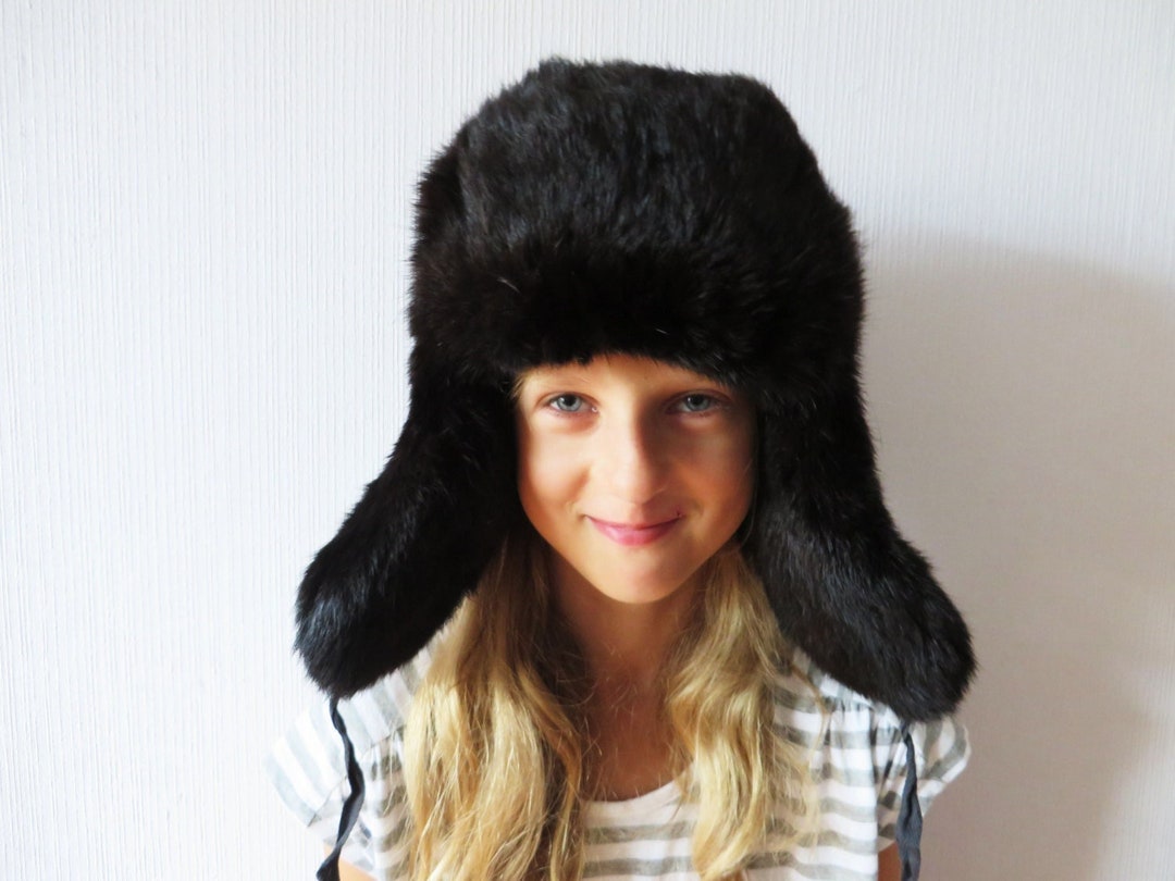 Rabbit Fur Ushanka Hat, Ear Flaps Trapper Trooper Winter Hat, Soviet ...