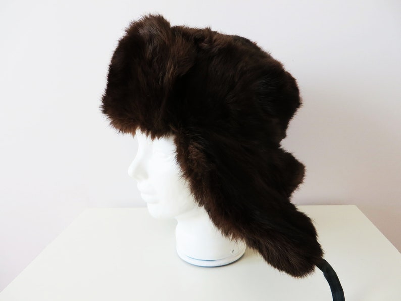 Ushanka Hat Ear Flaps Trapper Trooper Rabbit Fur Winter Hat Soviet Vintage 70s Chocolate Brown Traditional Russian Winter hat Gift for Her