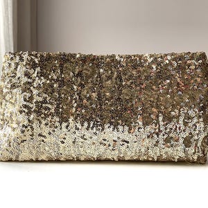 Golden sequins purse, women&#39;s gold tone handbag, bright clutch bag, glossy evening purse