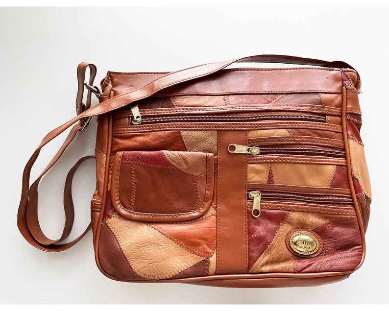 Leather Shoulder Bag Caramel Brown Patchwork Leather Handbag Etsy