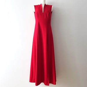 Hot red maxi dress, sexy women&#39;s dress, evening deep slit dress, Fitted stretchy, form fitting party gown, gift idea for her, size small