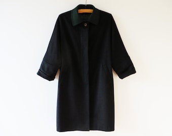 Casaco Loden vintage de lã preta: Trench coat austríaco bávaro Trachten, médio