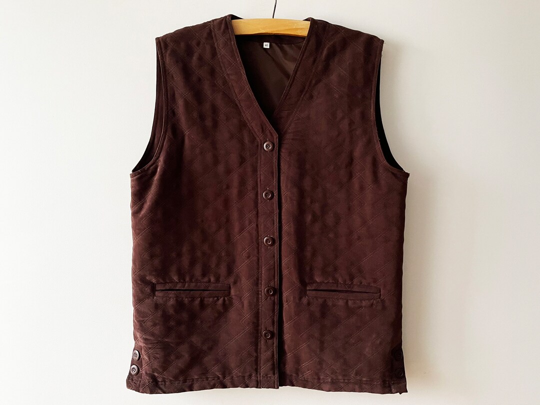Brown Quilted Vest, Women's Hiking Vest, Sleeveless Blazer, Women