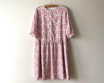 Vintage Floral Ditsy Print Shift Dress: Pink Summer Sundress, Plus Size