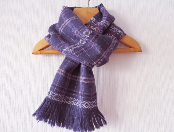 Vintage 80s Purple Wool Scarf Nordic Handwoven Sc… - image 2