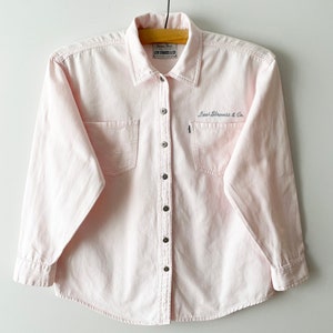 LEVI STRAUSS Women&#39;s cotton blouse, Pink striped shirt, button up girls chemise, long sleeve cowgirl summer top, gift for her