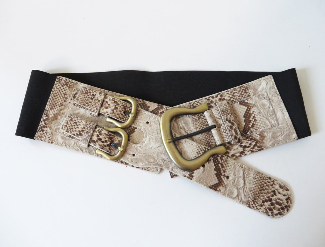 WIDE BELT IN BEIGE REPTILE-EFFECT FAUX LEATHER Wide Brown Belt Taupe Greige Light Brown Faux Vegan Reptile  main image 4