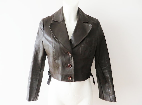 70s Brown Leather Jacket Cropped Genuine Leather W