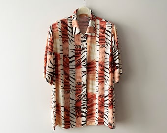 Blusa de viscosa con estampado abstracto de los 80: Top de festival de manga corta