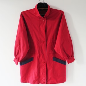 90s Vintage Raspberry Red Parka: Lightweight Windbreaker, Size Large