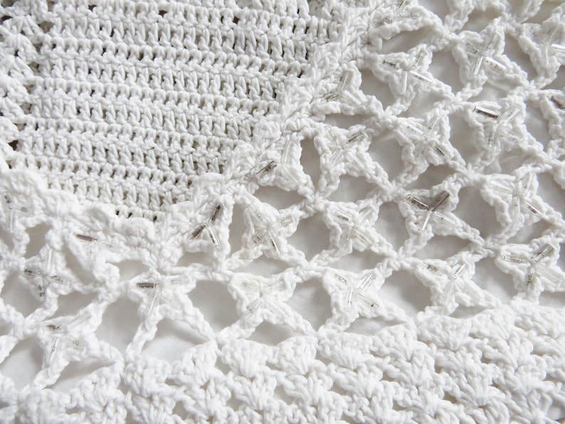Ivory Cotton Halter Top Crochet Summer Crop Top Crocheted Tank Top White Open Back Top Summer Beads Embroidered Bustier Gift for Her Medium