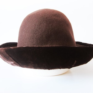 Felted wool hat, Brown wide brim hat, Velvet brim elegant lady&#39;s accessory, gift for her