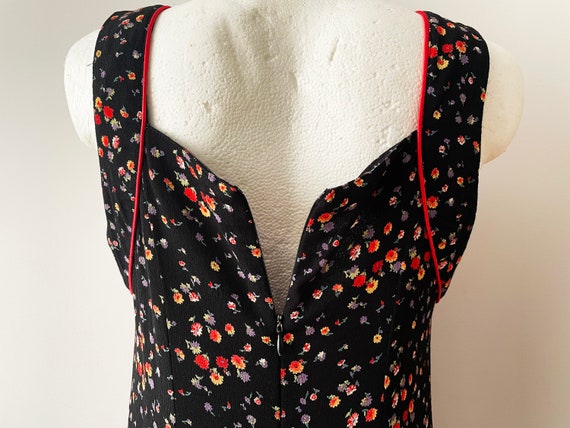 90s Viscose summer dress, black floral print slee… - image 4