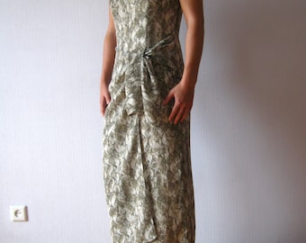 Vintage Reptile Print Maxi Dress: Sleeveless Chiffon Gown, Size L