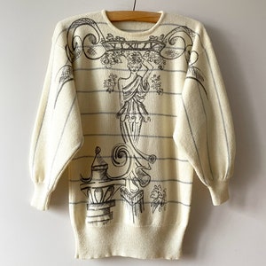 Knit wool women&#39;s sweater, Vintage 90s women pullover, knitted ivory white pullover, long winter jumper, warm pullover, gift for her, medium