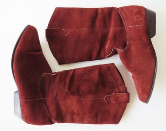 Vintage 80s Suede Cowboy Boots: Brown Leather Western Booties US 6
