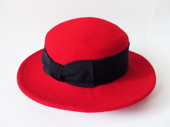 Bright Red Wide Brim Hat Hot Red Wool Fedora Hat … - image 2