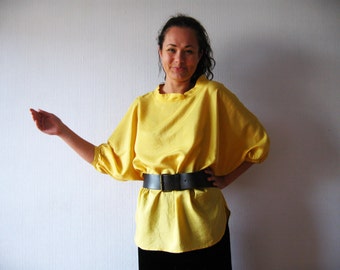 Chemisier jaune moutarde Top à manches kimono Chemisier surdimensionné Chemise douce et soyeuse Chemisier d'été jaune Tunique jaune