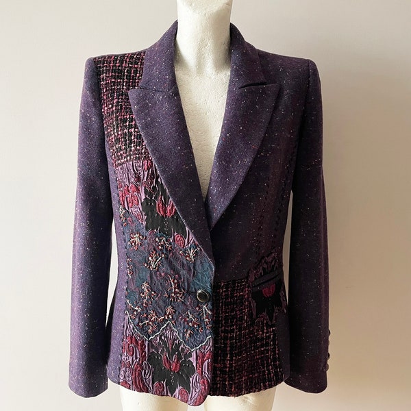 Embroidered women's blazer, fitted formal jacket, purple office wear, secretary outfit, women formal wear, gift idea for her, size medium