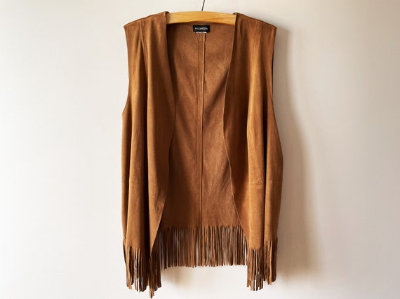 Vegan leather vest, brown fringe waistcoat, faux … - image 4