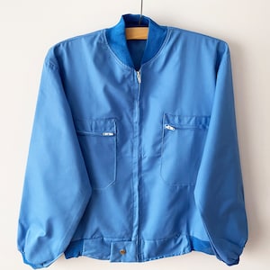 Blue work jacket, cropped workers jacket, men&#39;s summer workwear, work clothes, artist wear, lightweight bomber jacket, gift for him, medium
