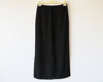 Black Maxi Skirt High Waist Pleated Long Pencil Office Side Slits Skirt Medium Size