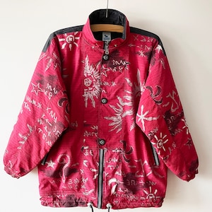 90s Hipster winter jacket, RODEO bomber,  bright floral ski suit jacket, women&#39;s winter wear, short puffer coat, gift for her, size medium