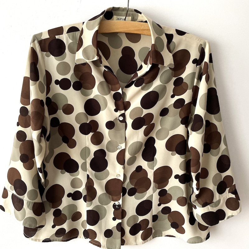 Vintage Teal Silky Print Blouse main image 1