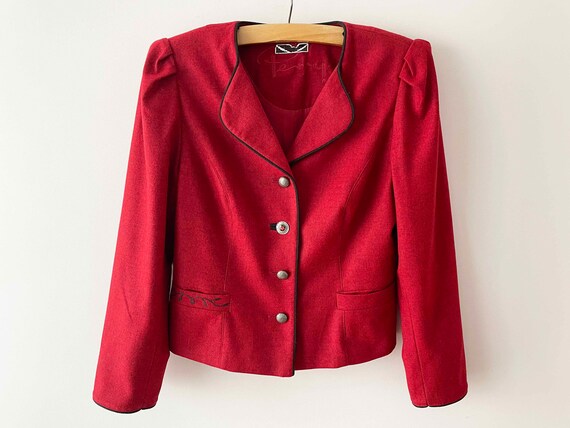 90s Crimson dirndl blazer, Red Austrian women woo… - image 1