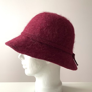 Burgundy cloche hat, felt mohair wool women&#39;s hat, felted women bowler hat, ladies fedora hat, formal winter hat, gift idea for her