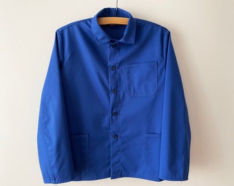 Vintage Blue Cotton Blend Work Jacket: Chore Coat, Medium