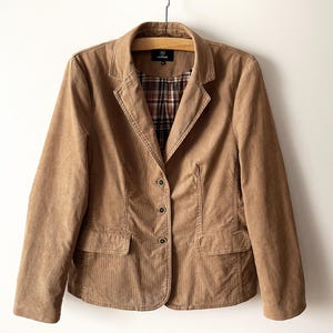 Beige corduroy women&#39;s blazer, camel brown cotton jacket, women micro corduroy blazer, long sleeve fitted formal jacket, office wear, large