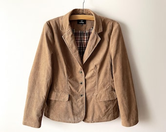 Vintage Cord Blazer: Camel Braune Baumwolle taillierte Jacke, Größe L