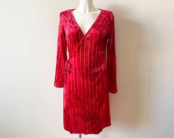 Red duster coat, sequined women velvet jacket, long sleeve women's blouse, velvet home wrap dress, lightweight jacket, size medium