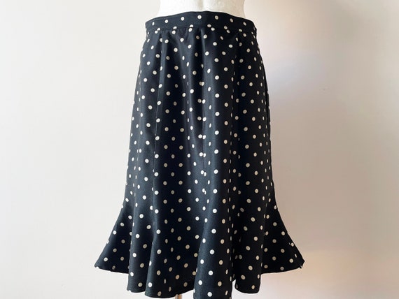 Black Polka Dot Skirt Flirty Ruffle Skirt High Waist Women s Skirt Zipper Closure Skirt Black Office Skirt Size Medium Etsy Canada