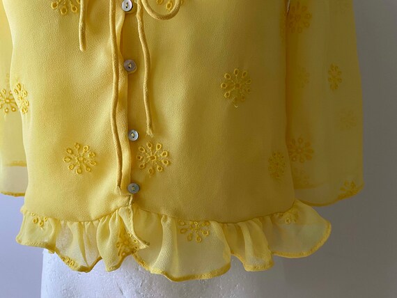 90s Yellow ruffle blouse, cropped Women top, Poly… - image 4