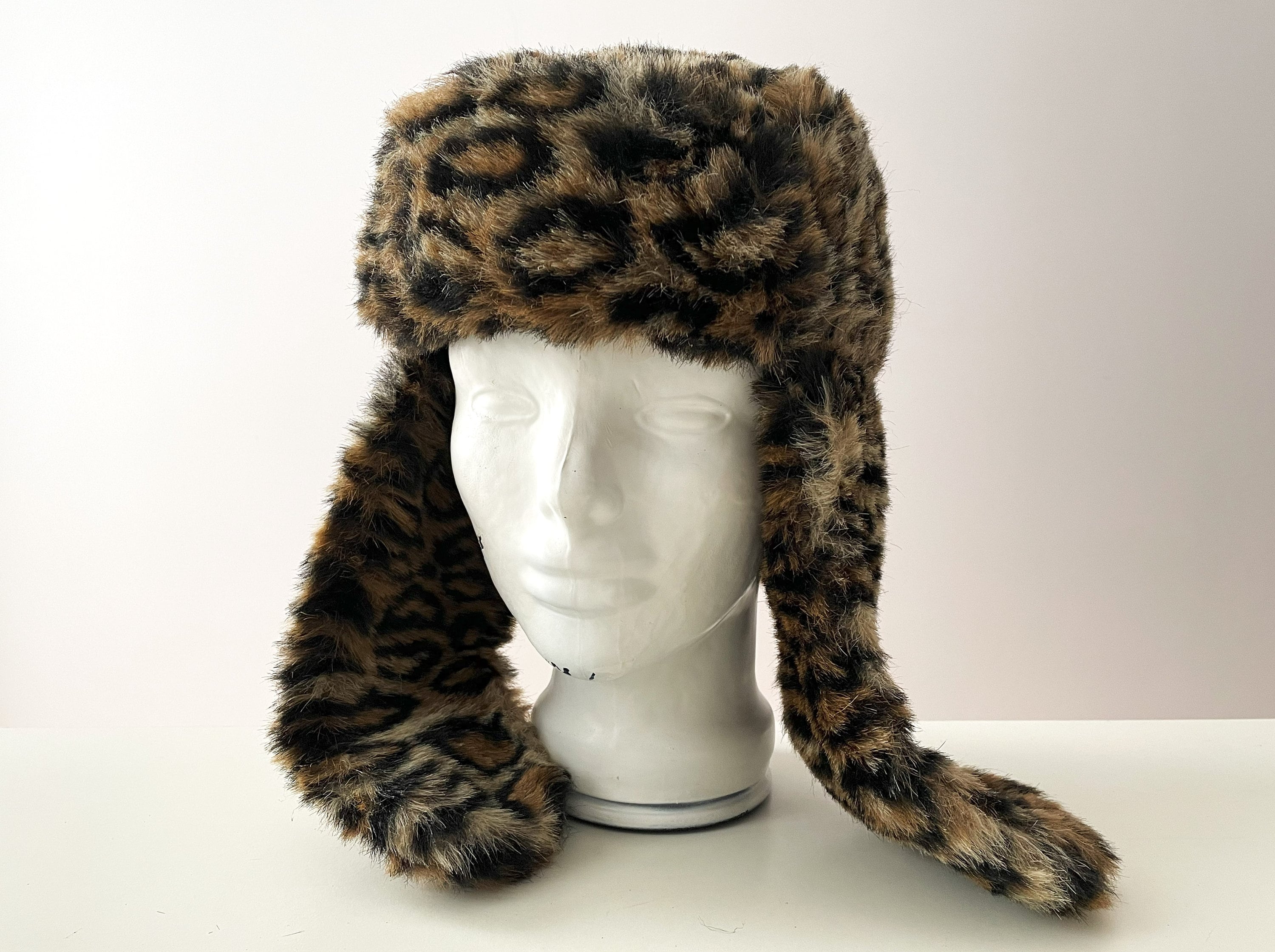 Animal Print Ushanka Hat, Cheetax Faux Fur Winter Hat, Ear Flaps