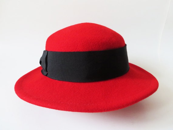 Bright Red Wide Brim Hat Hot Red Wool Fedora Hat … - image 1